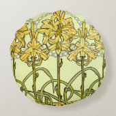 アルフォンセミュシャアールヌーボーリリリフローラルパターン ラウンドクッション (裏面)