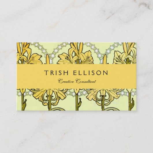 アルフォンセミュシャアールヌーボーリリリフローラルパターン 名刺 (正面)