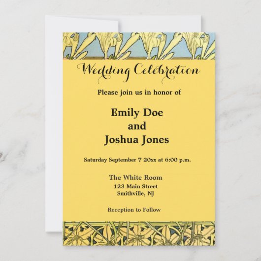 アルフォンセミュシャアールヌーボーリリリフローラルパターン 招待状 (正面)