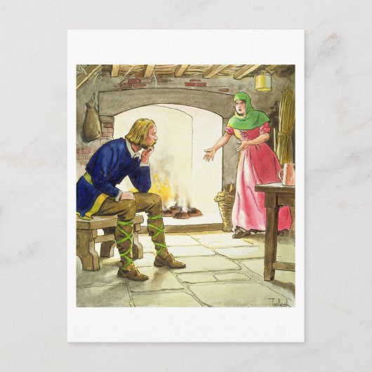 アルフレッド王(849-99)はケーキを燃やし、'Peep ポストカード (正面)