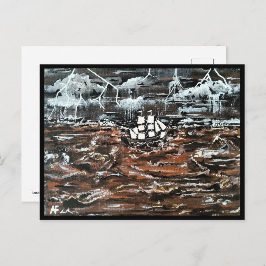 アルフレッド絵を描キツネによる嵐の中の船 ポストカード (正面/裏面)