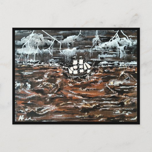 アルフレッド絵を描キツネによる嵐の中の船 ポストカード (正面)