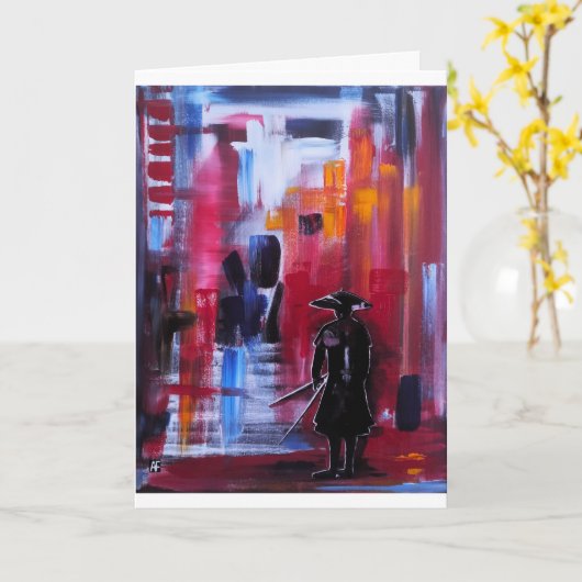 アルフレッド・フォックスによる侍の地平線絵画 カード (黄色い花)