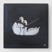 アルフレッド・フォックスによる夜の白鳥の絵画 スクエア壁時計 (正面)