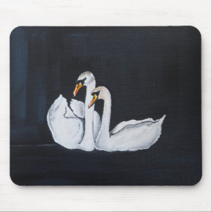 アルフレッド・フォックスによる夜の白鳥の絵画 マウスパッド