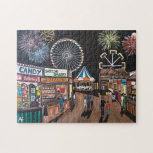 アルフレッド・フォックスによる夜の遊園地の絵画 ジグソーパズル