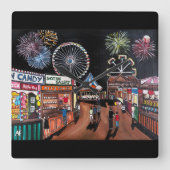 アルフレッド・フォックスによる夜の遊園地の絵画 スクエア壁時計 (正面)