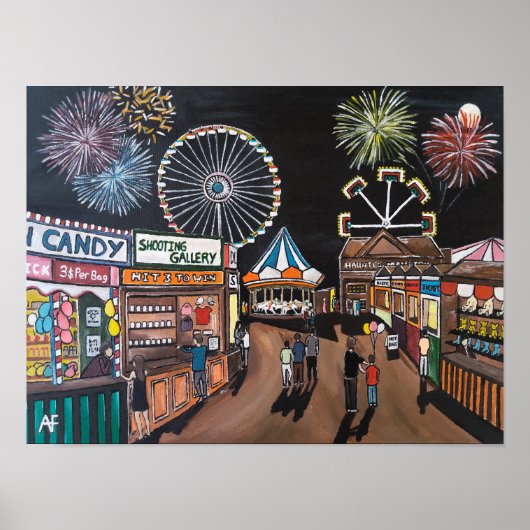 アルフレッド・フォックスによる夜の遊園地の絵画 ポスター (正面)