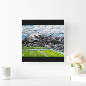 アルフレッド・フォックスによる富士山の絵画 スクエア壁時計 (ホーム)