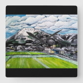 アルフレッド・フォックスによる富士山の絵画 スクエア壁時計 (正面)
