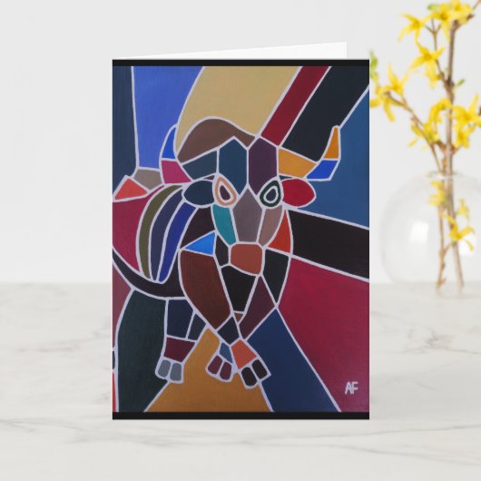 アルフレッド・フォックスによる抽象的な雄牛の絵画 カード (黄色い花)
