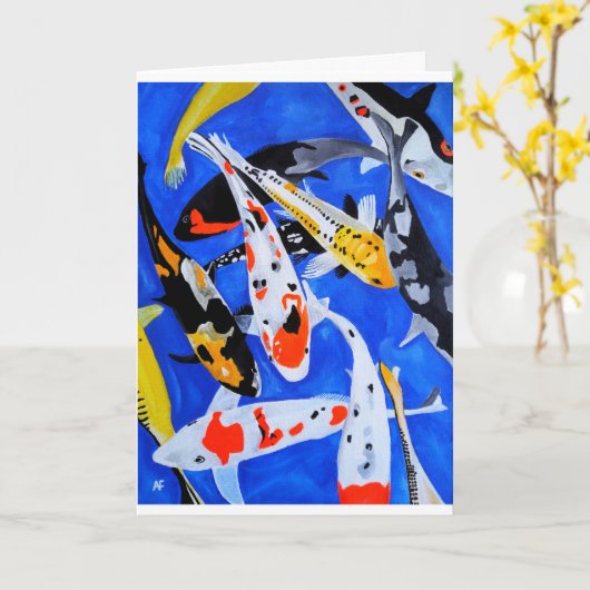 アルフレッド・フォックスによる日本のコイの絵画の遺産 カード (黄色い花)