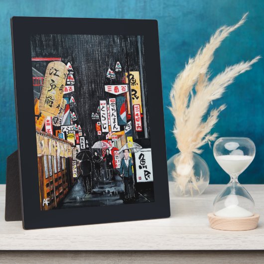 アルフレッド・フォックスによる東京の雨の絵画 フォトプラーク (側面)