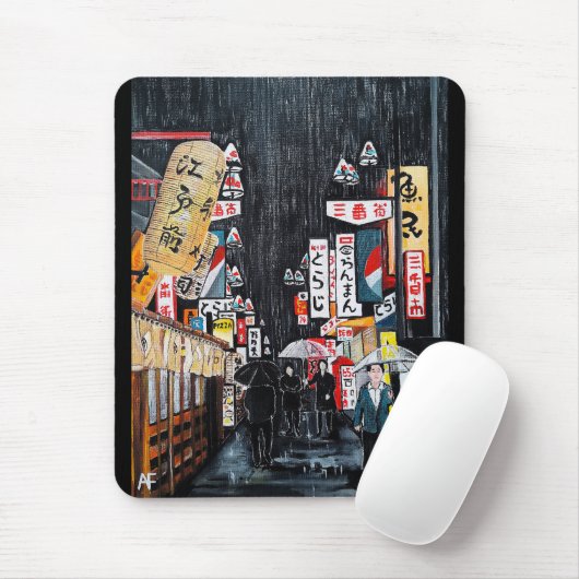 アルフレッド・フォックスによる東京の雨の絵画 マウスパッド (マウス)