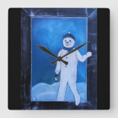アルフレッド・フォックスによる絵画「雪だるまの脱出」 スクエア壁時計 (正面)