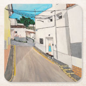 アルフレッド・フォックスによる『カジェ・カバニレス』絵画 スクエアペーパーコースター (正面)
