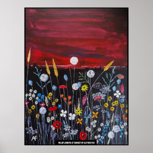 アルフレッド・フォックスによる「サンセット時の野の花」絵画 ポスター (正面)