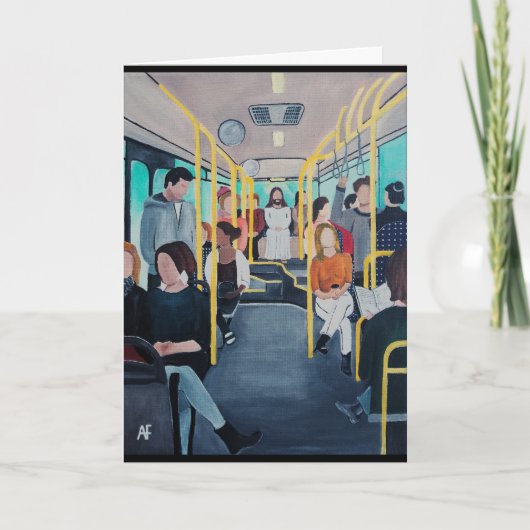 アルフレッド・フォックスによる「バスの上の見知らぬ人」絵画 カード (正面)