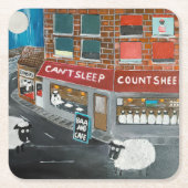 アルフレッド・フォックスによる「Sheep Town」絵画 スクエアペーパーコースター (正面)