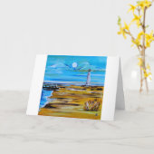 アルフレッド・フォックスのビーチの灯台絵画 カード (黄色い花)