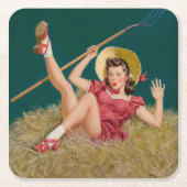 アルブエルヴィンテージ農業ファームピンアップガール スクエアペーパーコースター (正面)