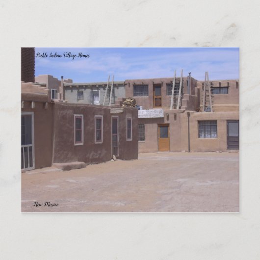 アルブケルケのメサ西のプエブロの家々、NM ポストカード (正面)