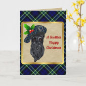 アルブトノバッジとタータンチェックパーソナライズされたクリスマス カード (黄色い花)