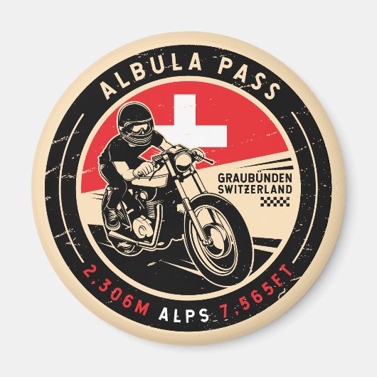 アルブラ峠 |スイス |オートバイ マグネット (正面)