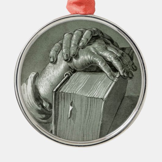 アルブレヒト・デューラー・ハンド勉強とバイブル メタルオーナメント (正面)