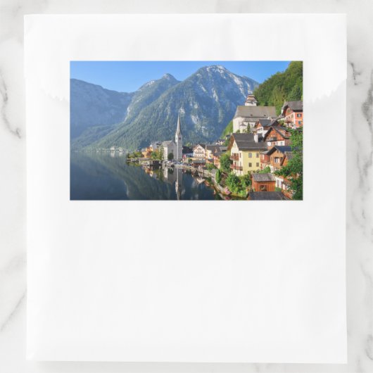 アルプスとオーストリアのハルスタットの教会と村 長方形シール (バッグ)