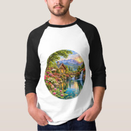 アルプスのコテージ ガーデン 山 湖 朝日 Tシャツ