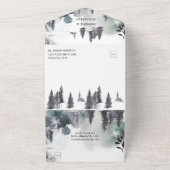 アルプスの松の木、山々、霧のウェディング | オールインワン招待状 (外側)