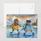 アルプスの湖に氷のスケートで滑るを着た猫 シーズンポストカード (正面/裏面)