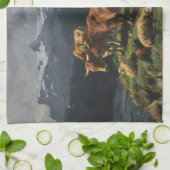 アルプスの風景の中の牛と羊 キッチンタオル (折り畳み)