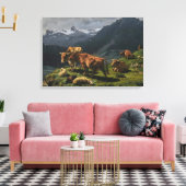 アルプスの風景の中の牛と羊 キャンバスプリント (インサイチュ (リビング))
