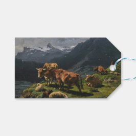 アルプスの風景の中の牛と羊 ギフトタグ