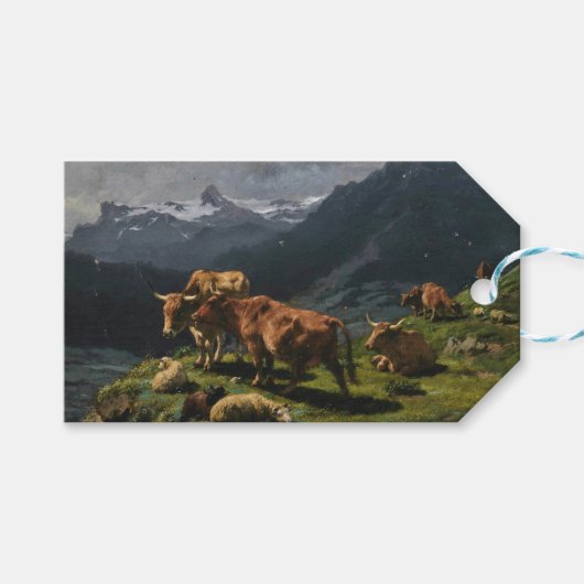 アルプスの風景の中の牛と羊 ギフトタグ (正面(横))