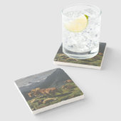 アルプスの風景の中の牛と羊 ストーンコースター (横)