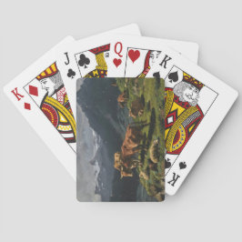 アルプスの風景の中の牛と羊 トランプ