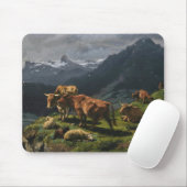 アルプスの風景の中の牛と羊 マウスパッド (マウス)