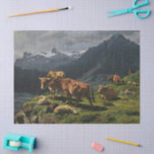 アルプスの風景の中の牛と羊 薄葉紙 (クラフト)