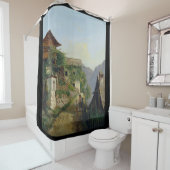 アルプス山のシャレーのハムレットの町のシャワー・カーテン シャワーカーテン (インサイチュ)