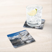 アルプス山脈と雪の中の教会 スクエアペーパーコースター (インサイチュ)