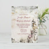 アルプス山脈の森の鹿のバーガンディー結婚式 | 招待状 (スタンド正面)