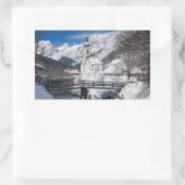 アルプス山脈を持つ雪の中の教会 長方形シール (バッグ)