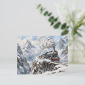 アルプス急行蒸気機関車 冬の山の芸術 ポストカード (スタンド正面)