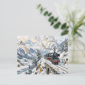 アルプス急行蒸気機関車 雪山 ポストカード (スタンド正面)