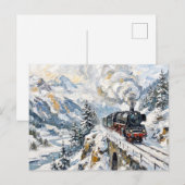 アルプス急行蒸気機関車 雪山 ポストカード (正面/裏面)
