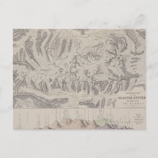 アルプス氷河システムの地図 ポストカード (正面)