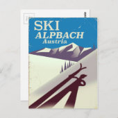アルプバッハのオーストリアのスキー旅行ポスター ポストカード (正面/裏面)
